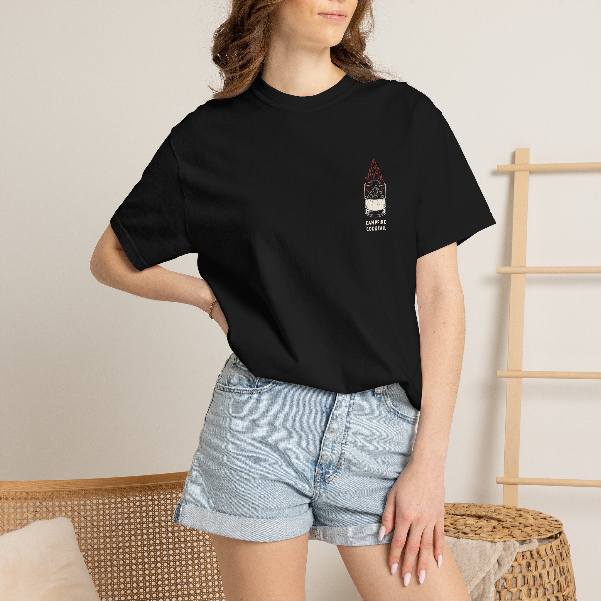 Campfire Cocktails T-Shirt — "Stirred, Not Civilized" Outdoor Graphic Tee